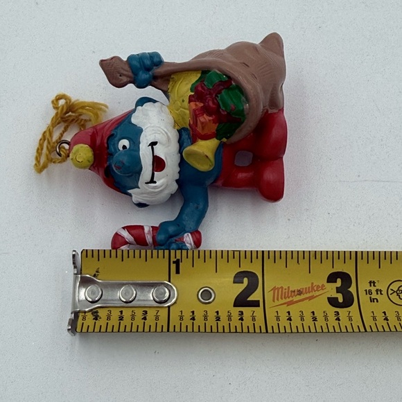 Vintage 1981 Christmas Ornament Schleich Peyo Plastic Papa Smurf Santa Sack 2.5” - Picture 7 of 7